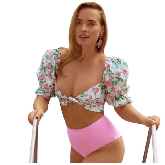 Hill House Isabella Crop Top in Pink Roses Medium NWT - Picture 2 of 9